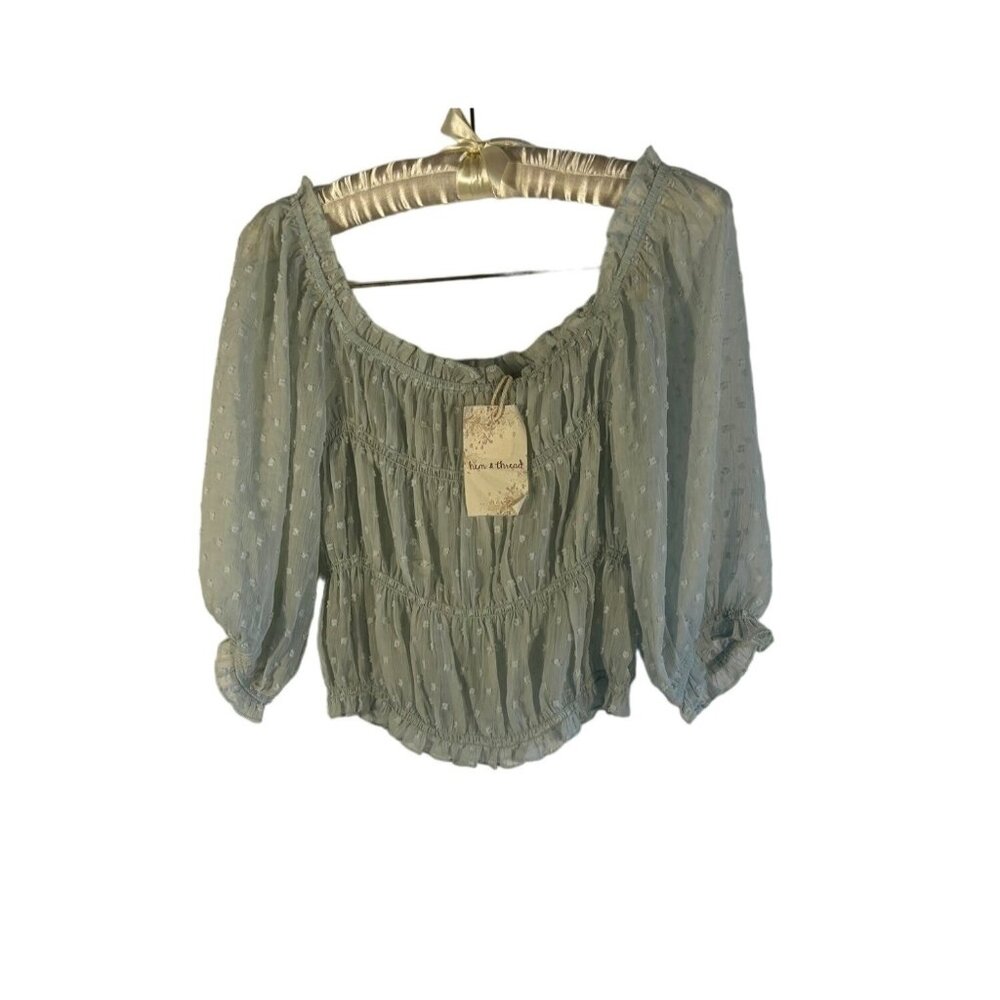 Hem & Thread Boho Chic Sheer Peasant Blouse With Polka Dot Details Size S